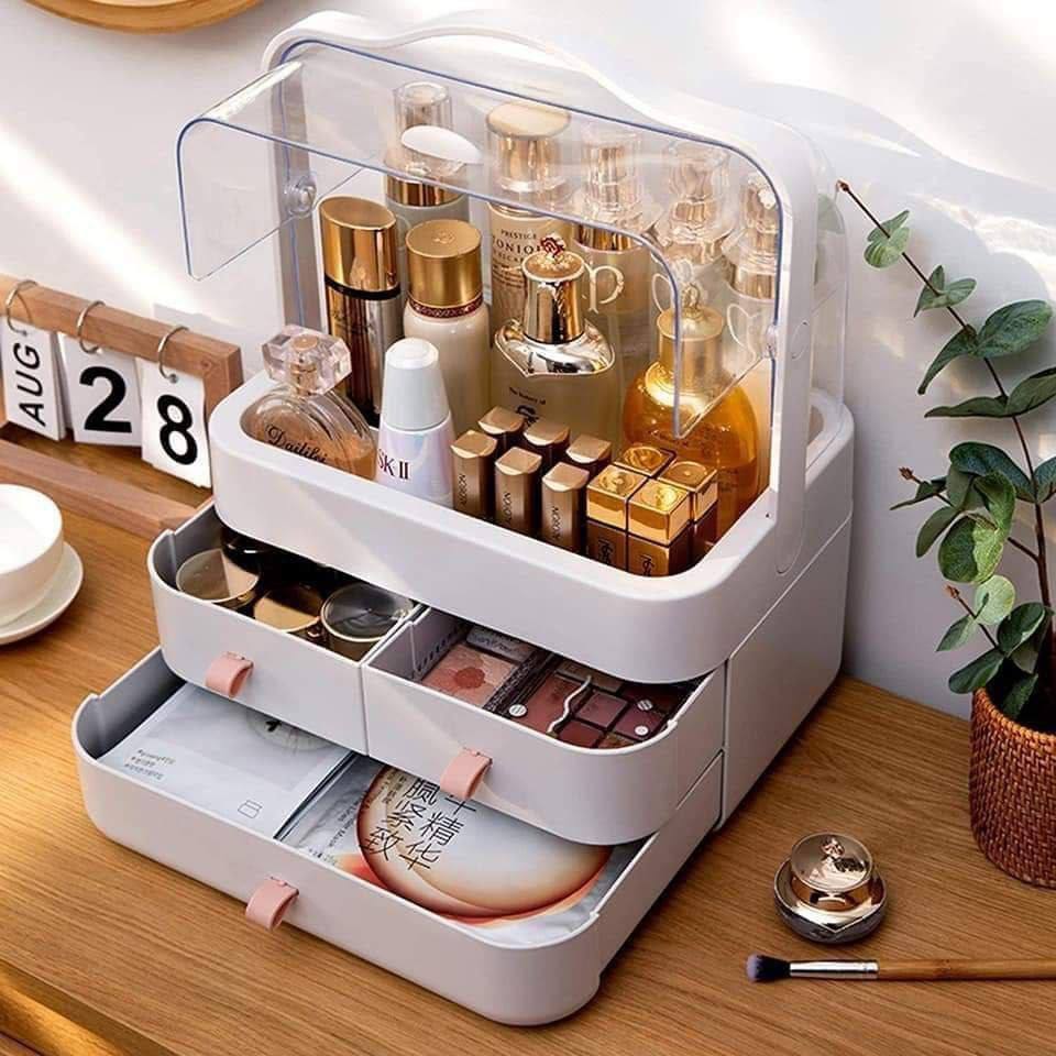 منظم مكياج بغطاء شفاف و ادراج